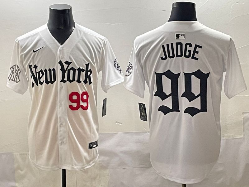 Men 2025 New York Yankees #99 Judge White Five generations Joint Name Nike MLB Jersey style 8